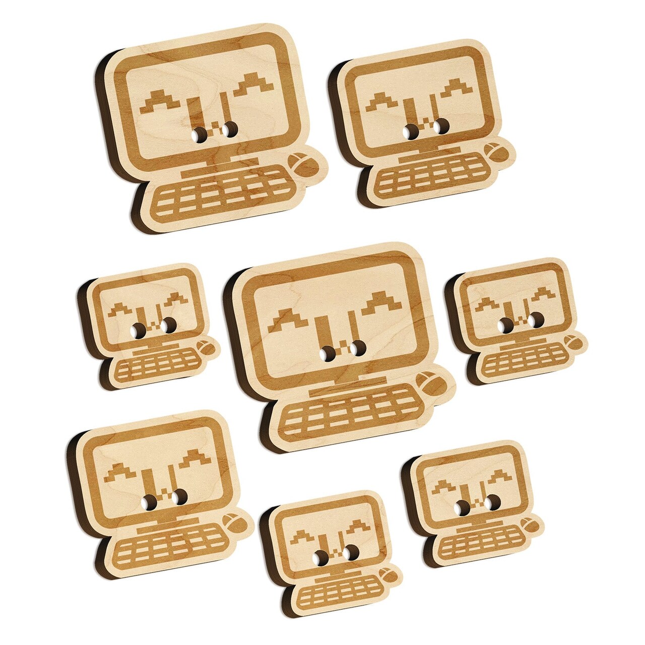 Cute Kawaii Computer Face Emoticon Wood Buttons for Sewing Knitting Crochet DIY Craft